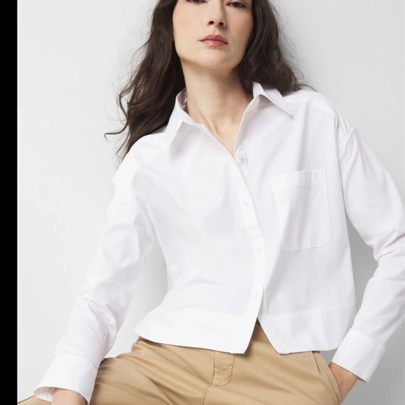 White House Black Market Tops - WHBM Poplin Stretch White Oxford Button Down Shirt Sz 2